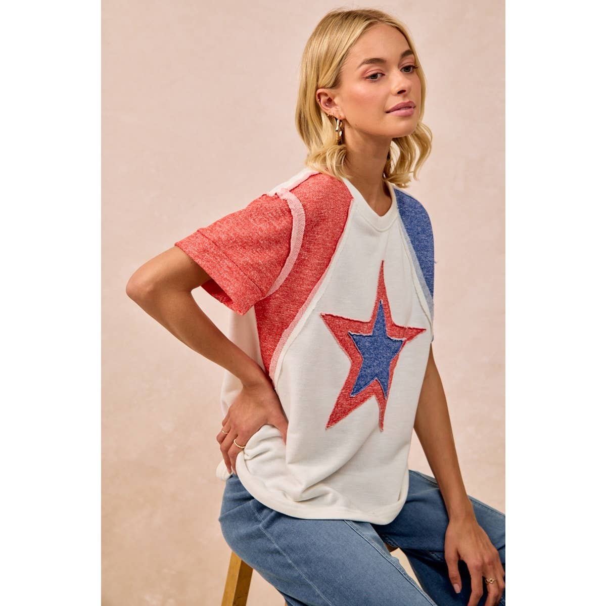 CP FRENCH TERRY CUT EDGE DETAIL FOURTH OF JULY TOP