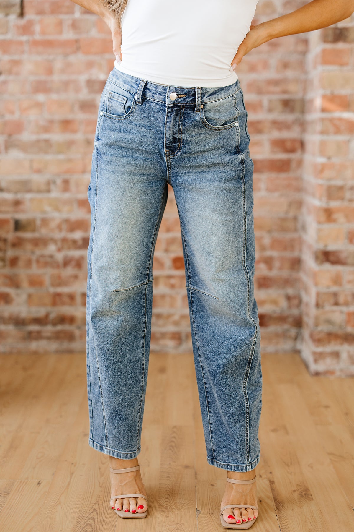 *Dusk Blue Vintage Washed Seam Detail Shift Jeans