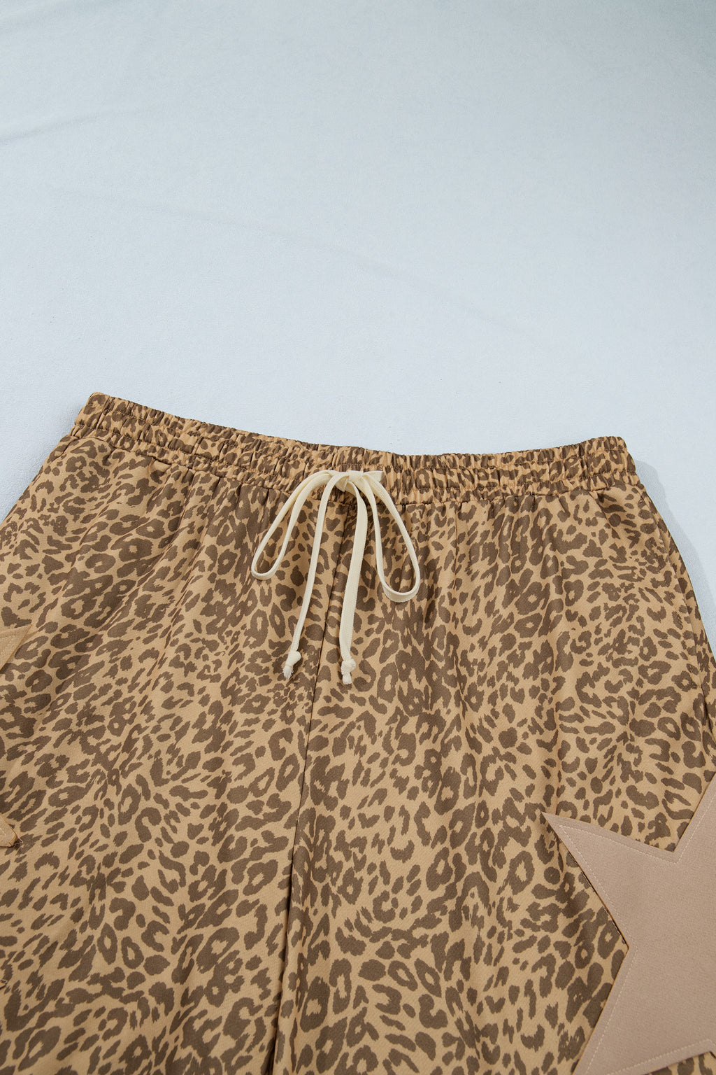 *Khaki Plus Size Leopard Print Western Star Patched Jogger Pants