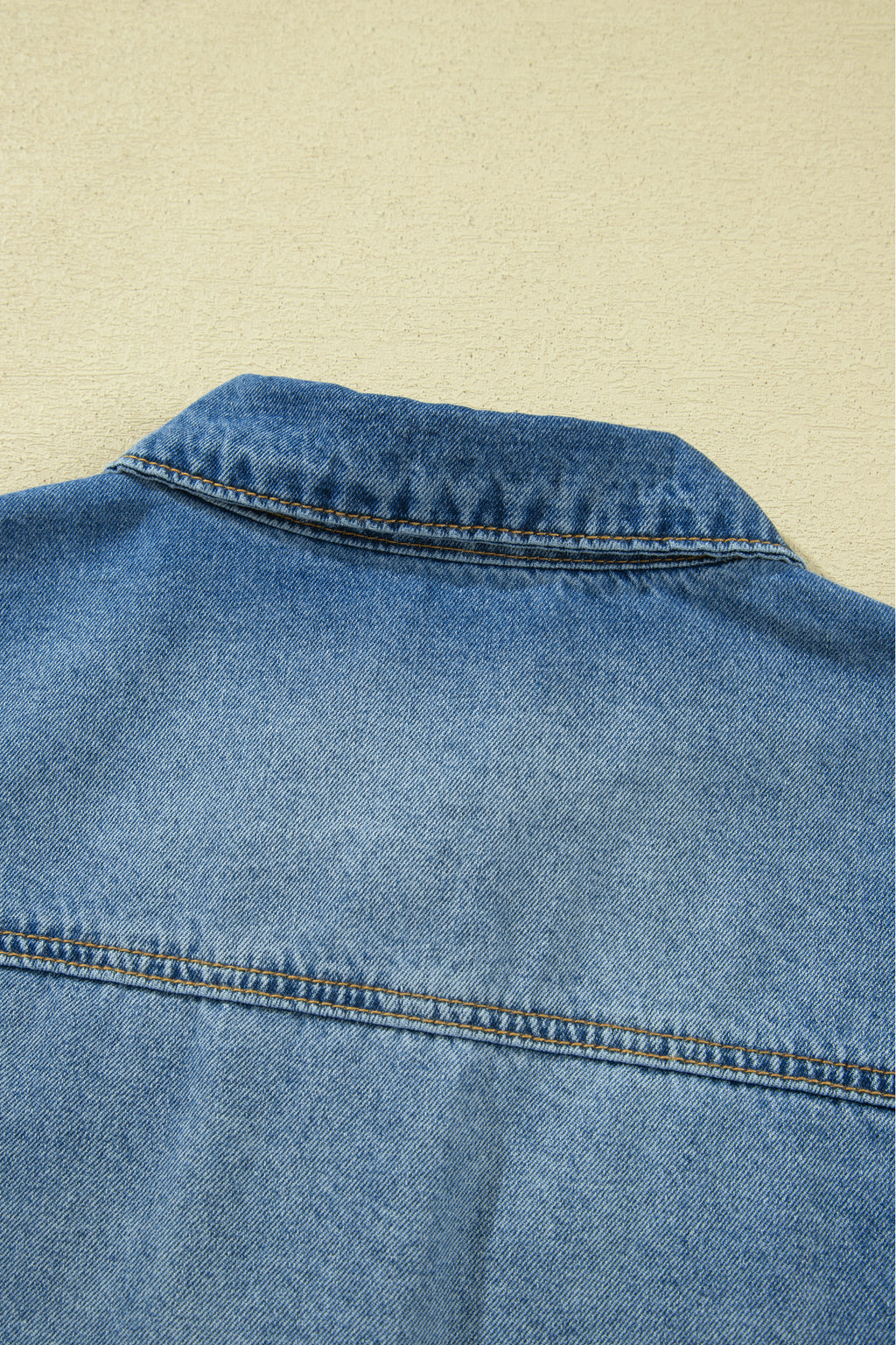 *Blue Ruffle Hem Raw Edge Half Sleeve Western Denim Jacket