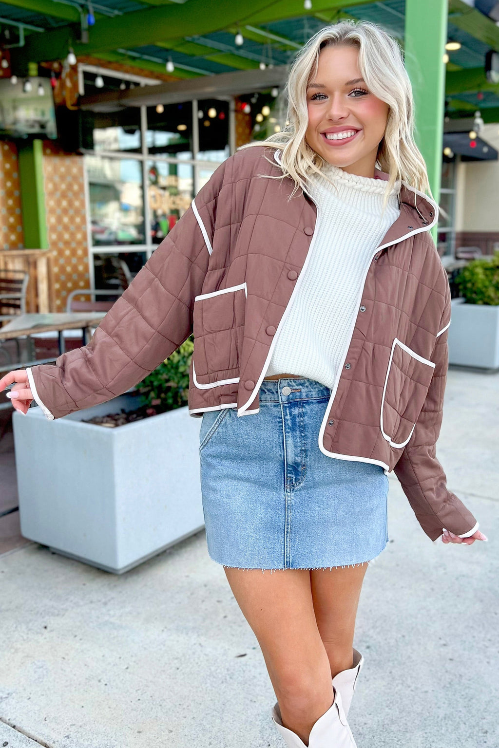 *Old Rose Quilted Metal Button Pocket Jacket