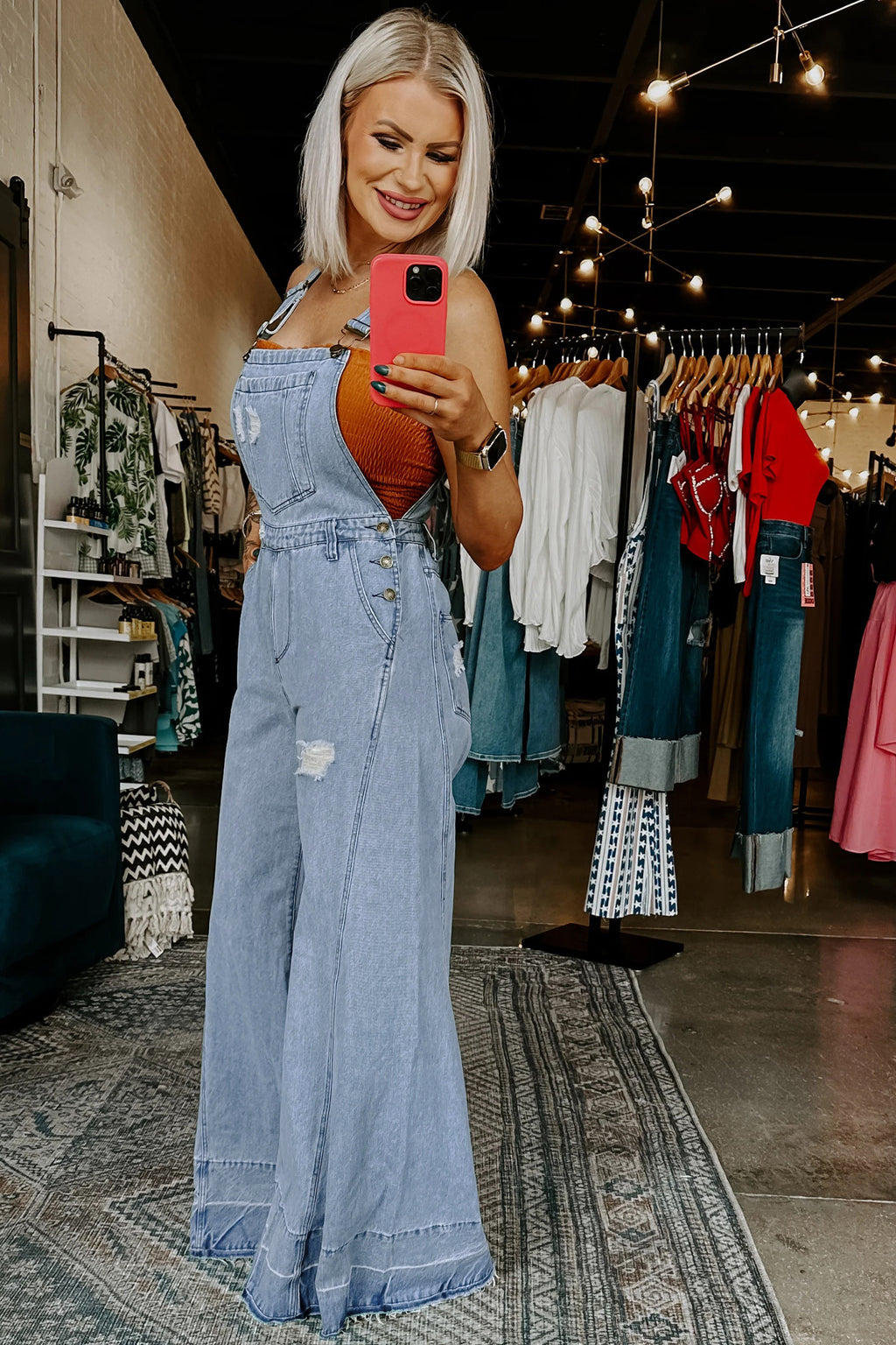 *Mist Blue Retro Distressed Button Adjustable Straps Denim Overall Jumpsuit
