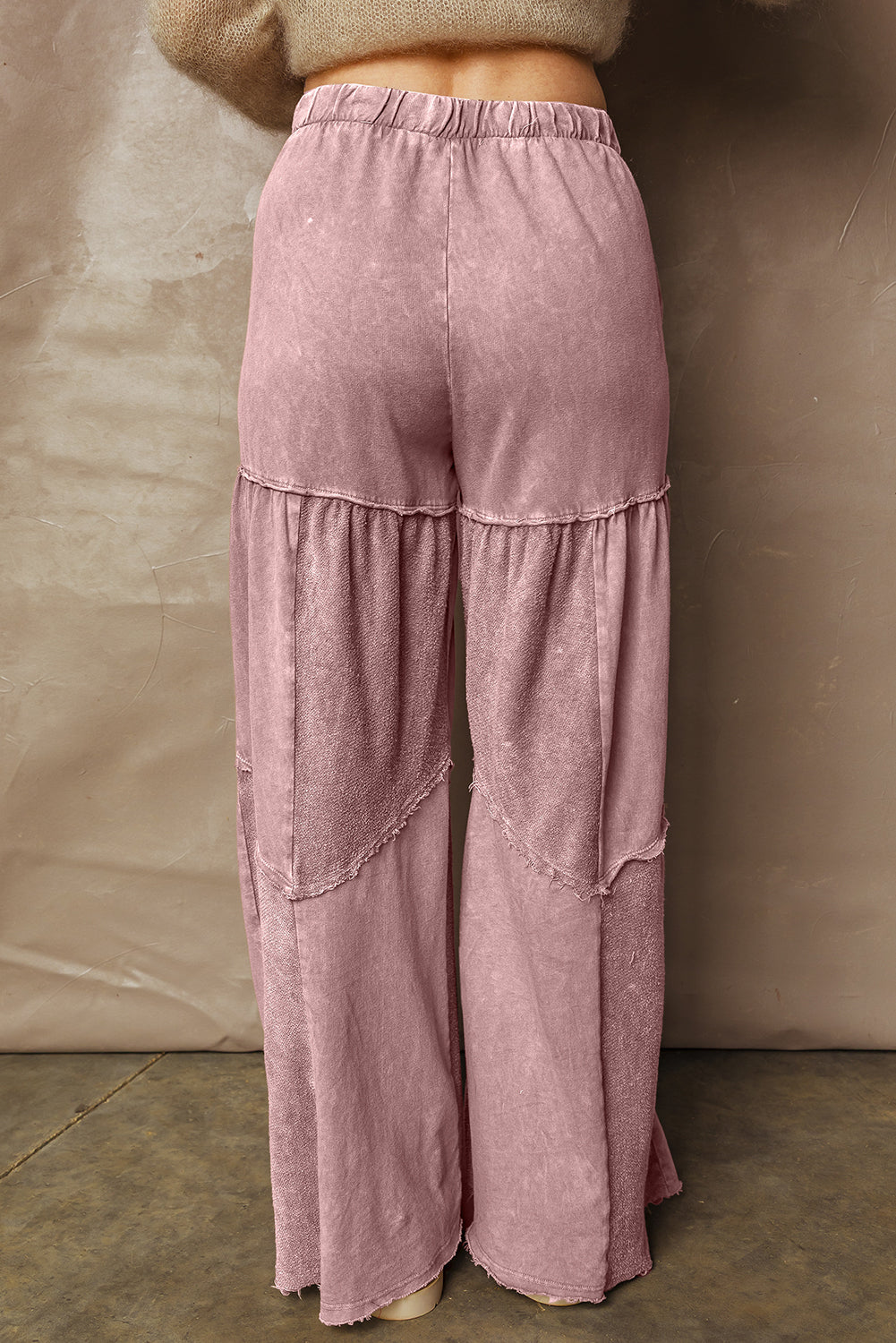 *Black Mineral Wash Tiered Wide Leg Patchwork Drawstring Pants