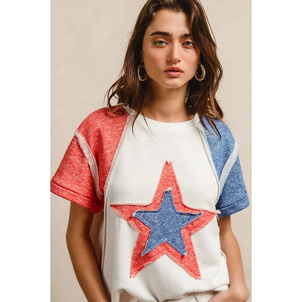 CP FRENCH TERRY CUT EDGE DETAIL FOURTH OF JULY TOP