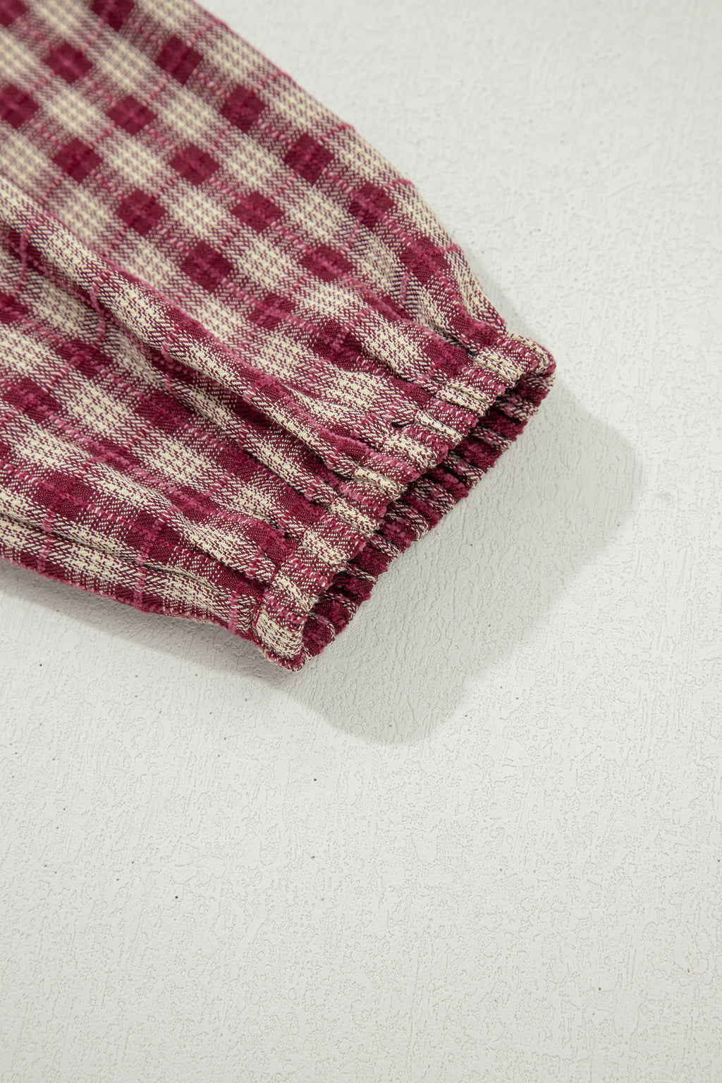 *Coral Country Plaid Long Sleeve Button Keyhole Pleated Loose Blouse