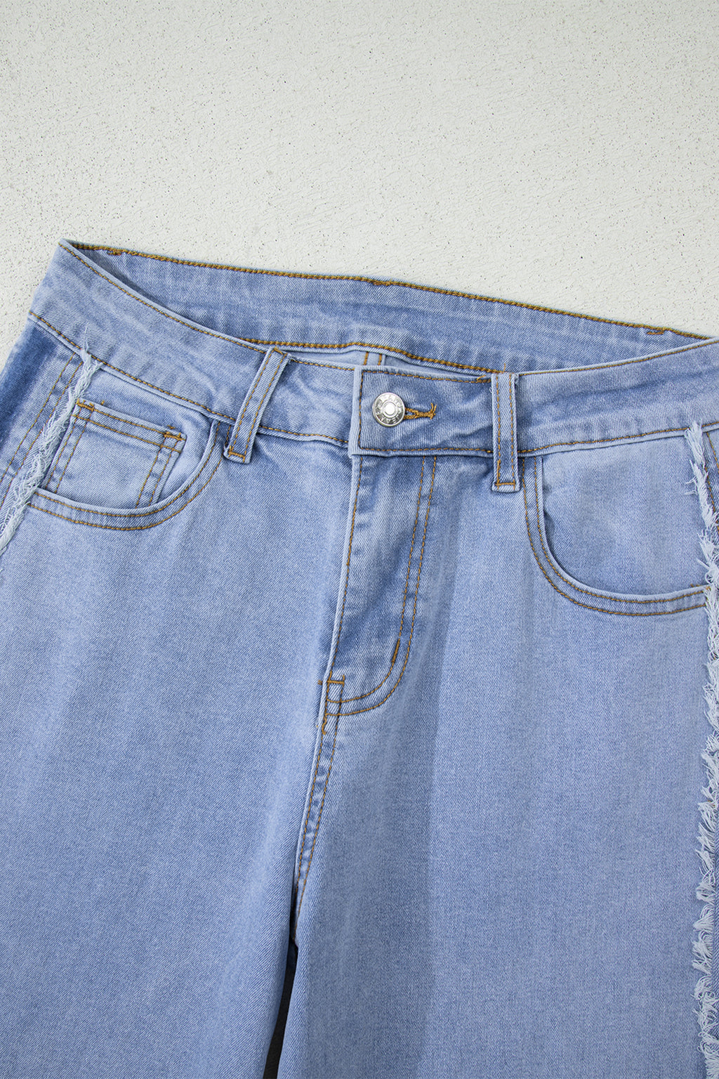 *Beau Blue Contrast Stripe Frayed Side Panel Patchwork Shift Jeans