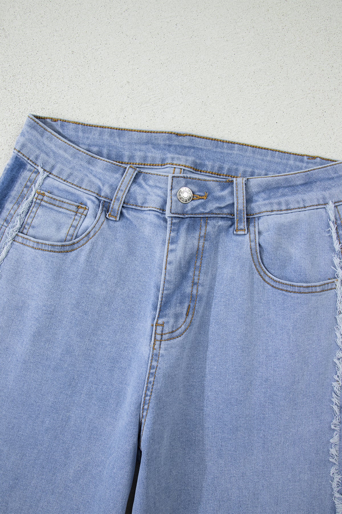 *Beau Blue Contrast Stripe Frayed Side Panel Patchwork Shift Jeans