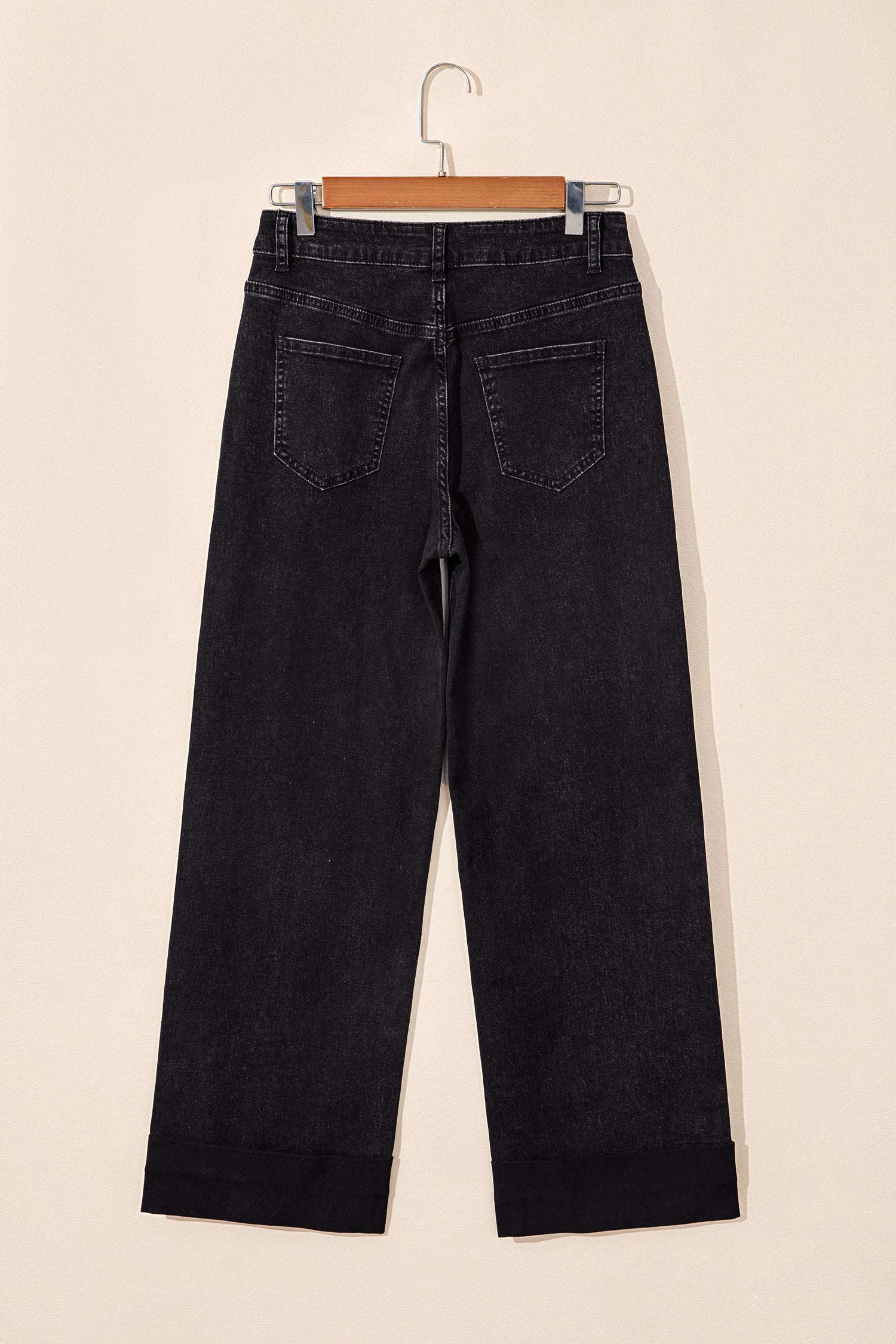 *Navy Blue Studded Detail Straight Leg Casual Loose Jeans
