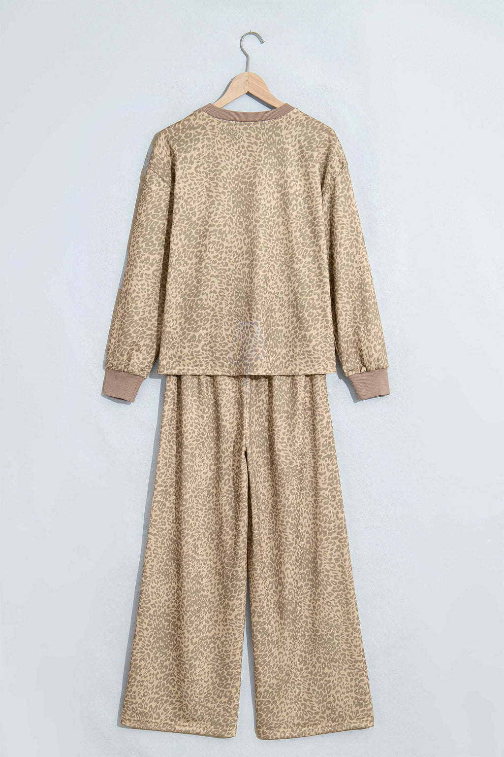 *Khaki Leopard Star Print Long Sleeve Loose Casual Two Piece Pants Set