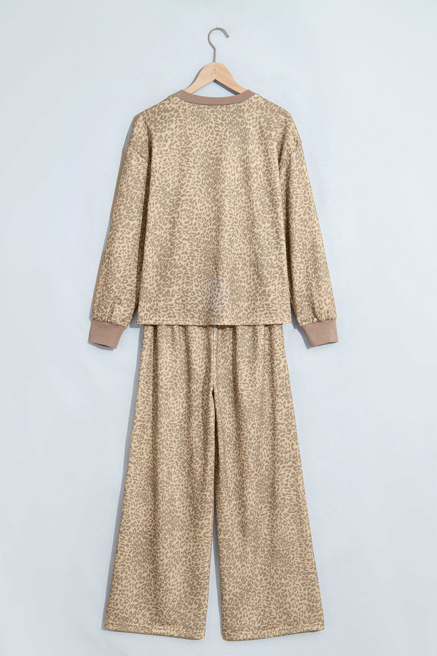 *Khaki Leopard Star Print Long Sleeve Loose Casual Two Piece Pants Set