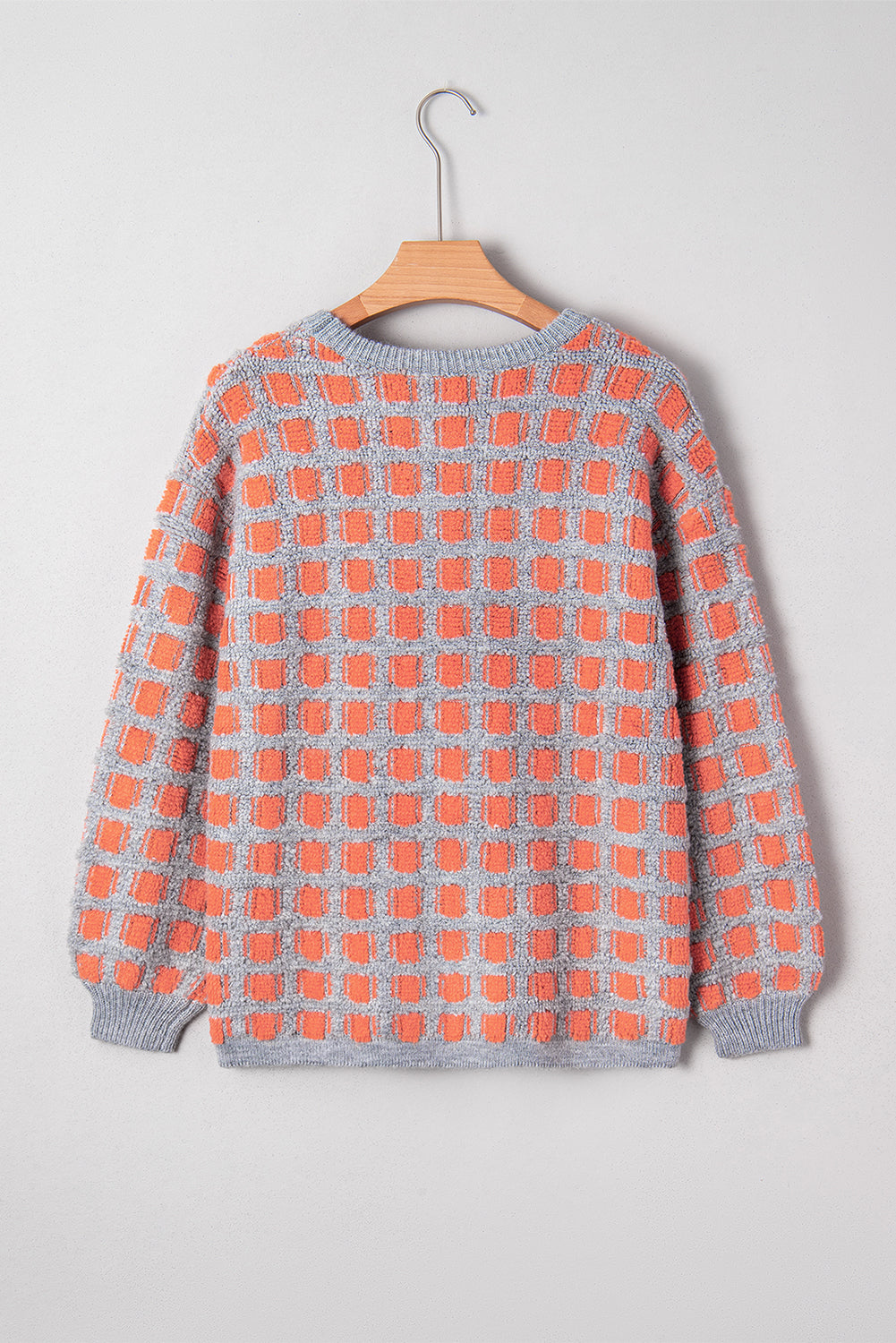 *Pink Checkered Oversized Side Slit Sweater