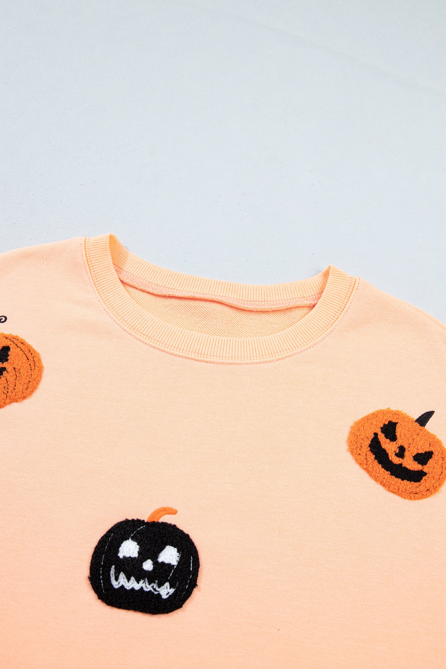 *Orange Embroidered Pumpkin Face Drop Shoulder Sweatshirt