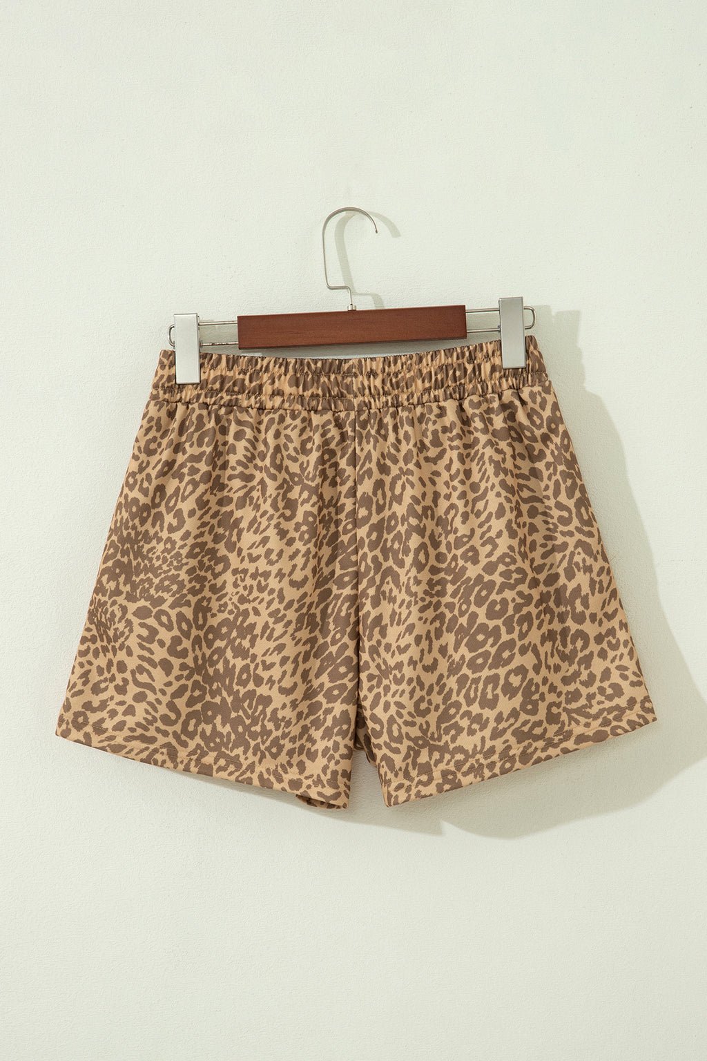 *Khaki Leopard Drawstring Elastic Waist Star Patched Shorts