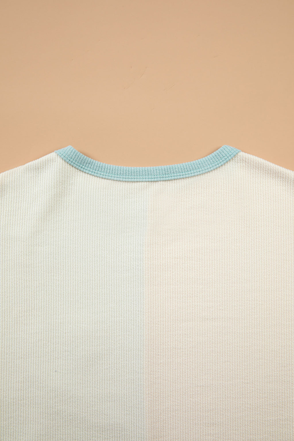 *Light Blue Plaid Patchwork Round Neck Long Sleeve Top
