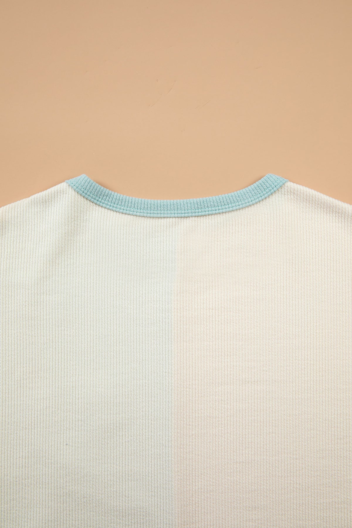 *Light Blue Plaid Patchwork Round Neck Long Sleeve Top
