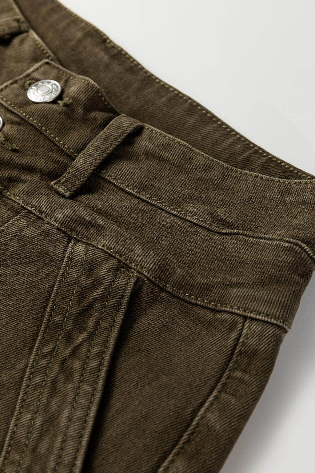 *Jungle Green Double Waistband Loose Straight Jeans
