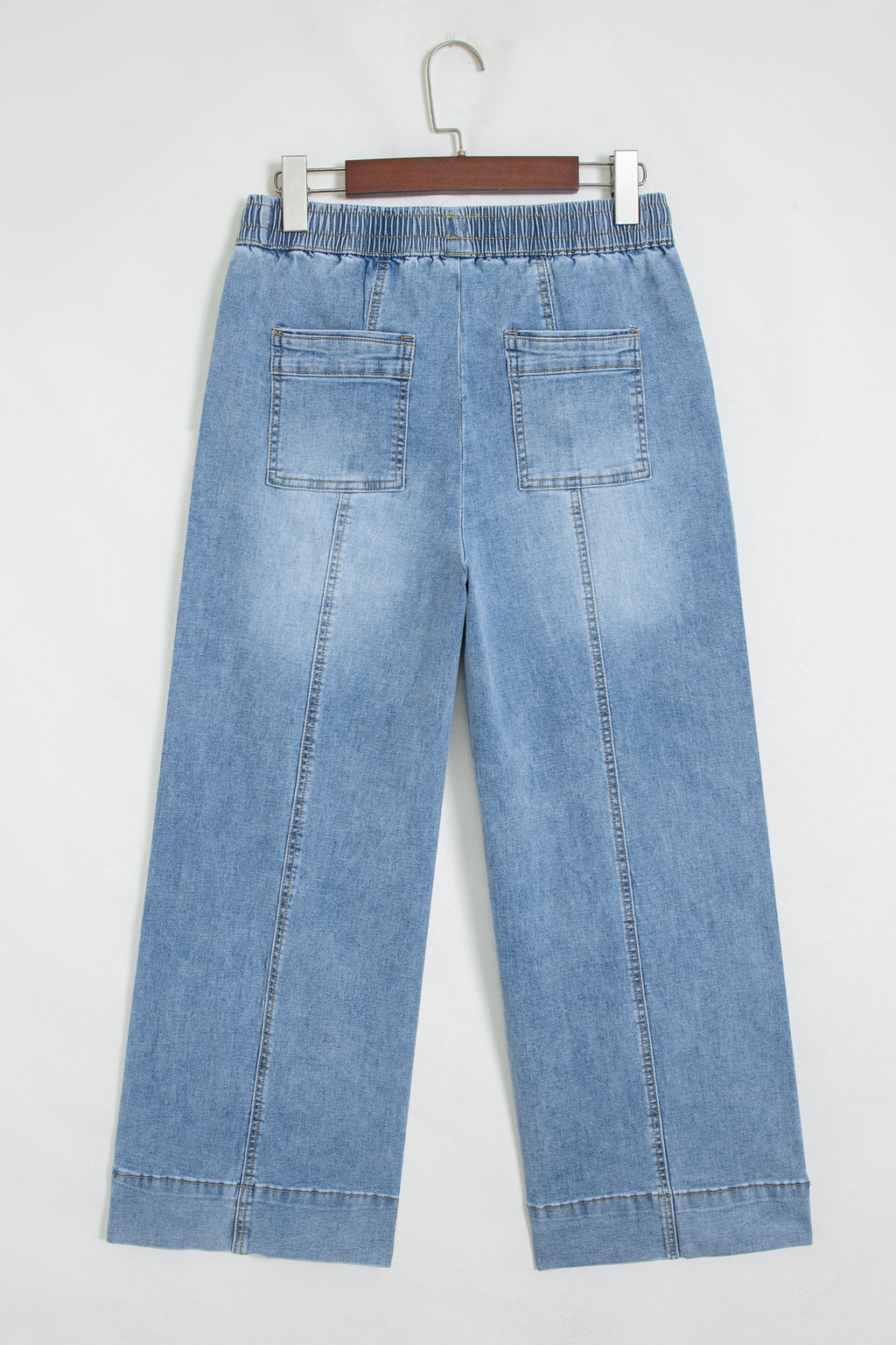 *Beau Blue Drawstring Waist Wide Leg Ankle Length Jeans