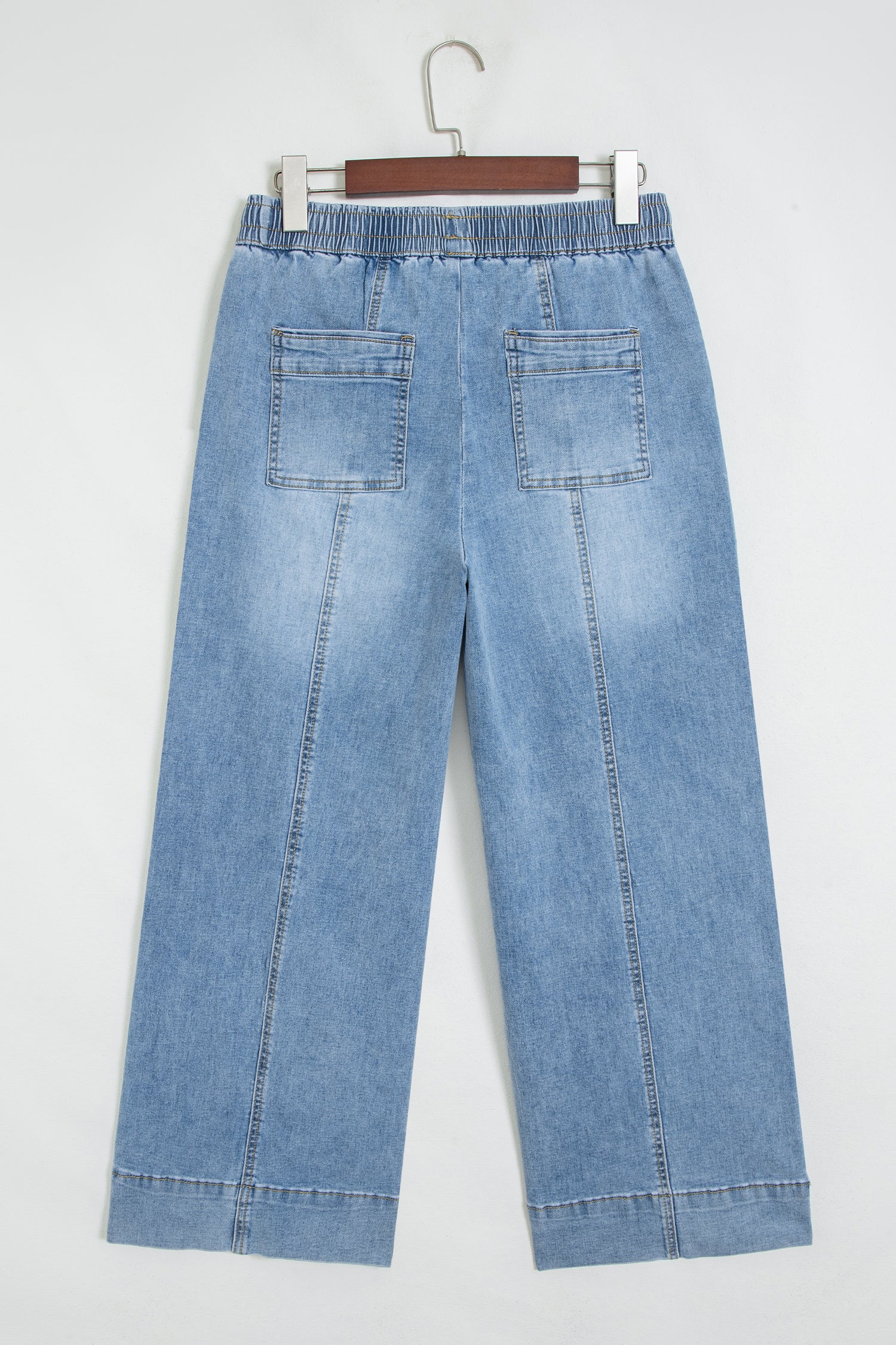 *Beau Blue Drawstring Waist Wide Leg Ankle Length Jeans