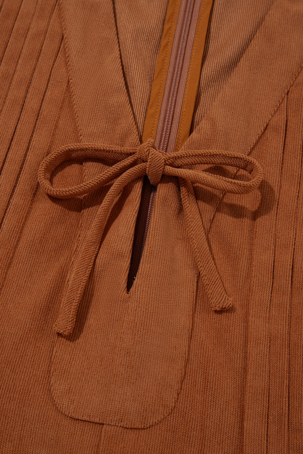 *Cinnamon Solid Color Tie V Neck Sleeveless Corduroy Romper