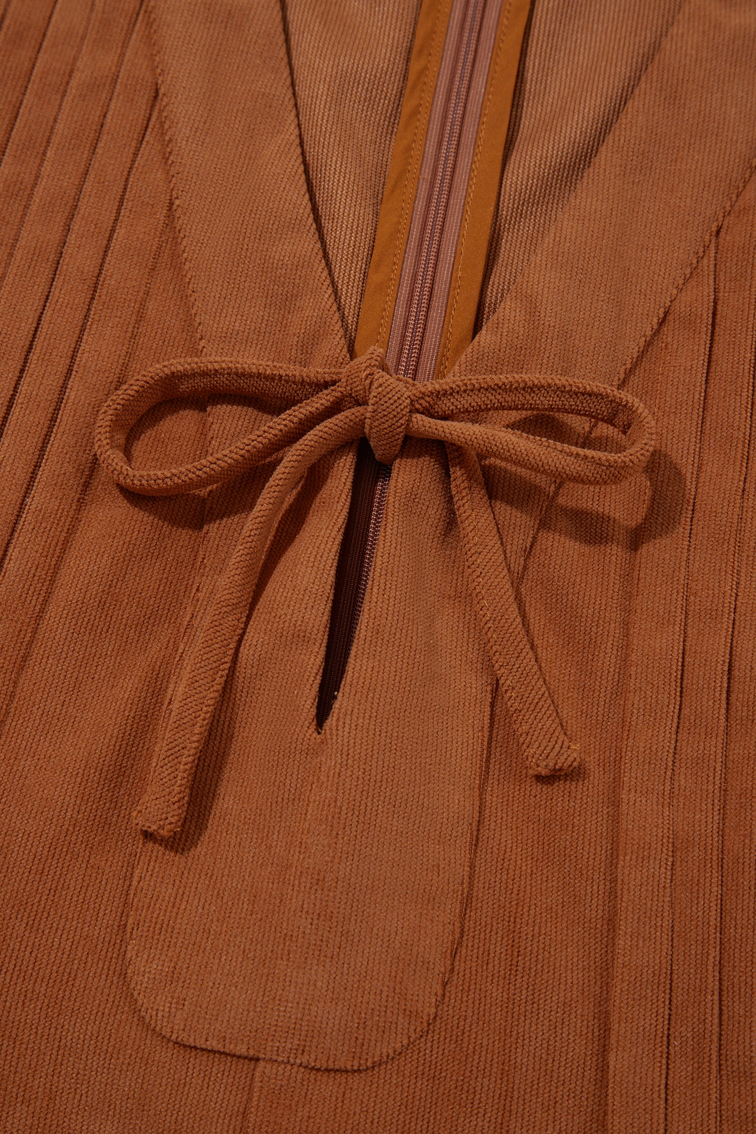 *Cinnamon Solid Color Tie V Neck Sleeveless Corduroy Romper