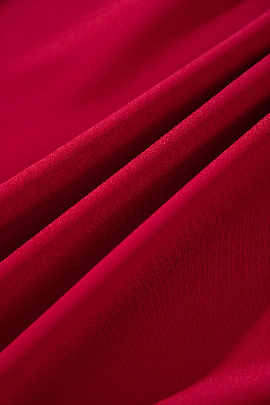 *Racing Red Solid Color Ruffle Trim Long Sleeve Tiered Shift Midi Dress
