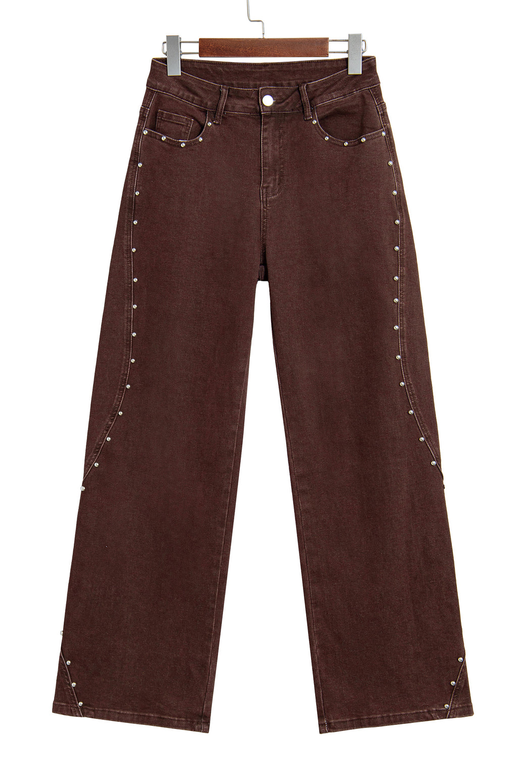*(2 colors) Coffee Side Seam Rivet Detail Ankle Length Casual Jeans