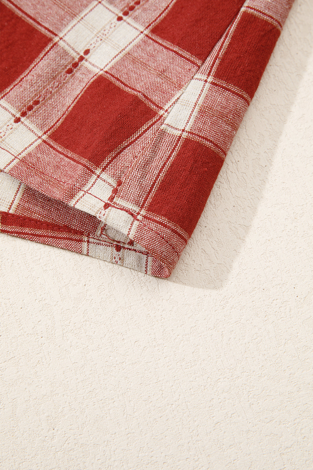 *Red Plaid Print Smocked Puff Sleeve Mini Dress