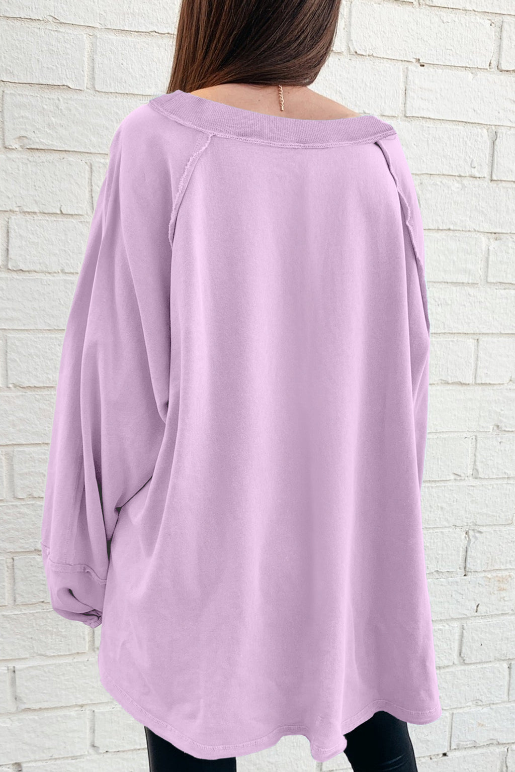 *Beige Solid Color Raw Seam Patchwork Baggy Sweatshirt