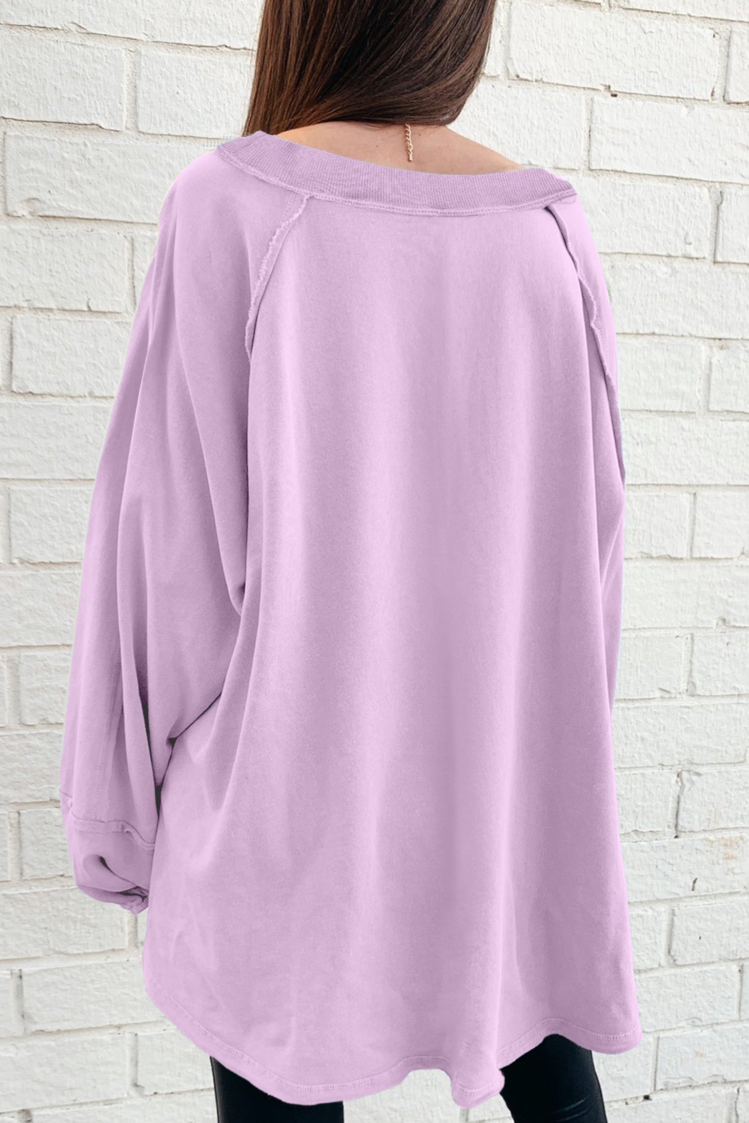*Beige Solid Color Raw Seam Patchwork Baggy Sweatshirt