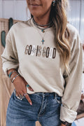 *Jet Stream GOD IS GOOD Western Embroidered Letter Crewneck Pullover Sweatshirt