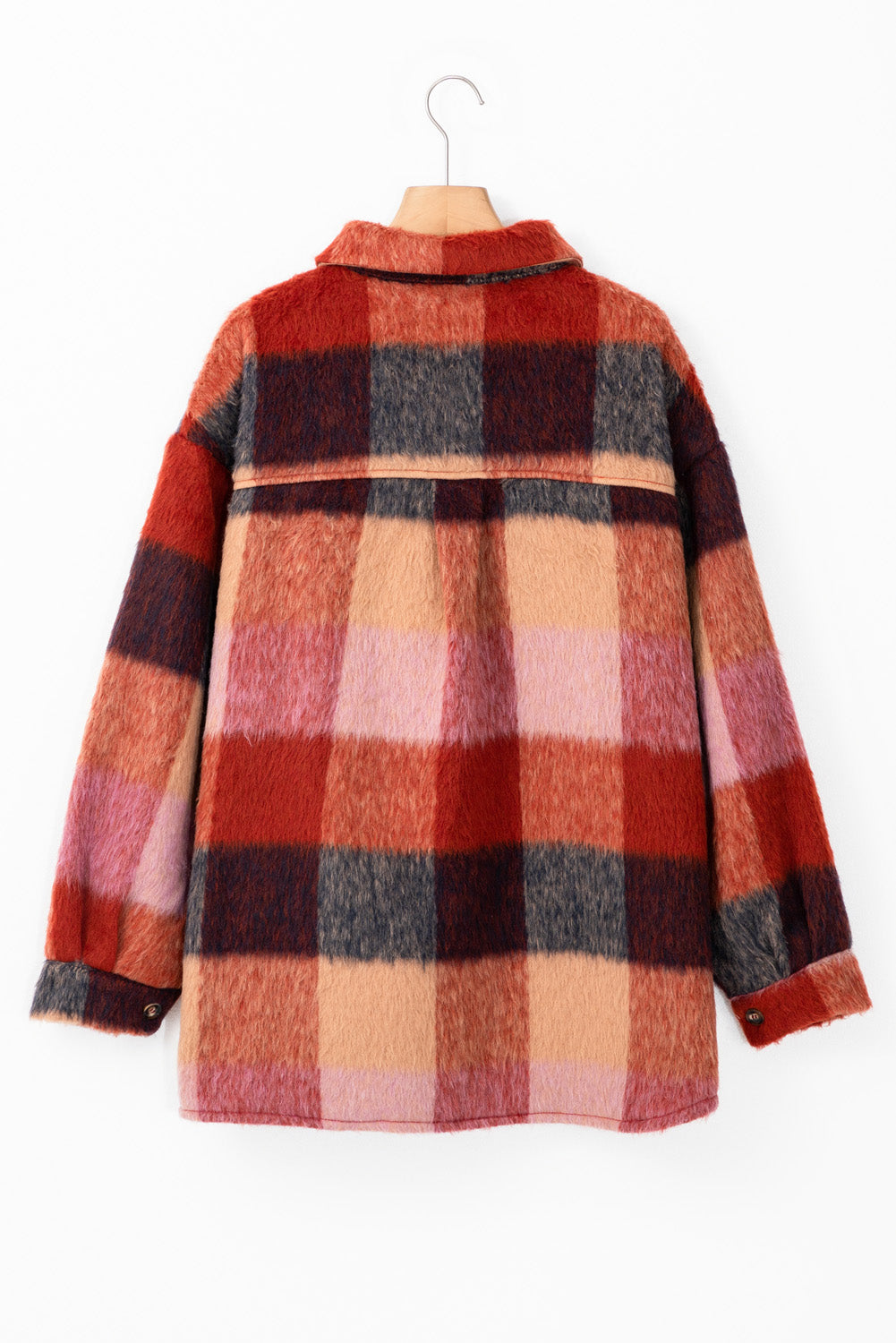*Orange Plaid Print Flap Pockets Buttoned Casual Plus Size Jacket