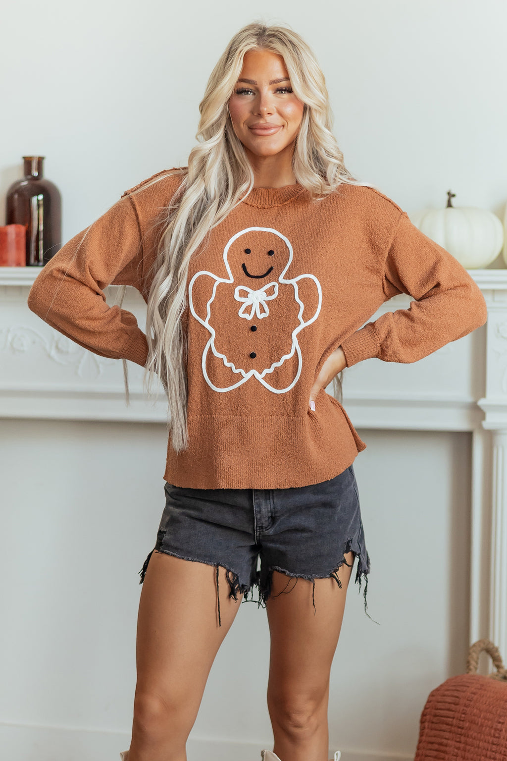 *Brown Oversized Drop Shoulder Round Neck Christmas Sweater