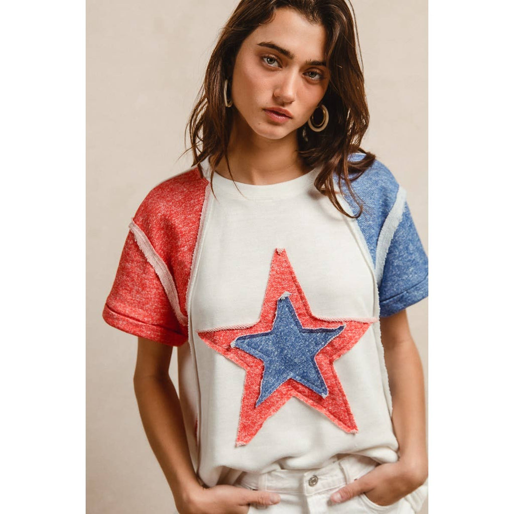 CP FRENCH TERRY CUT EDGE DETAIL FOURTH OF JULY TOP