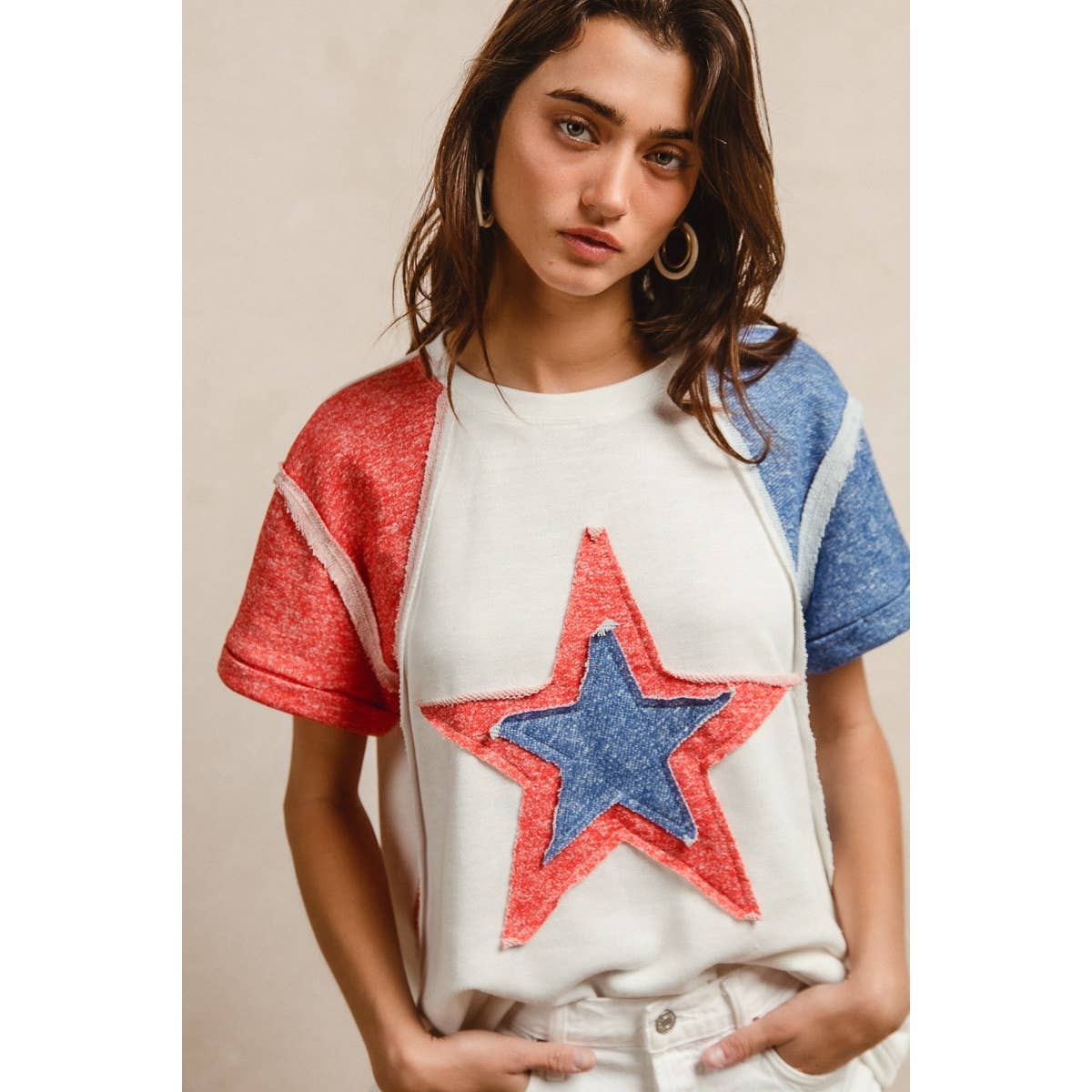 CP FRENCH TERRY CUT EDGE DETAIL FOURTH OF JULY TOP