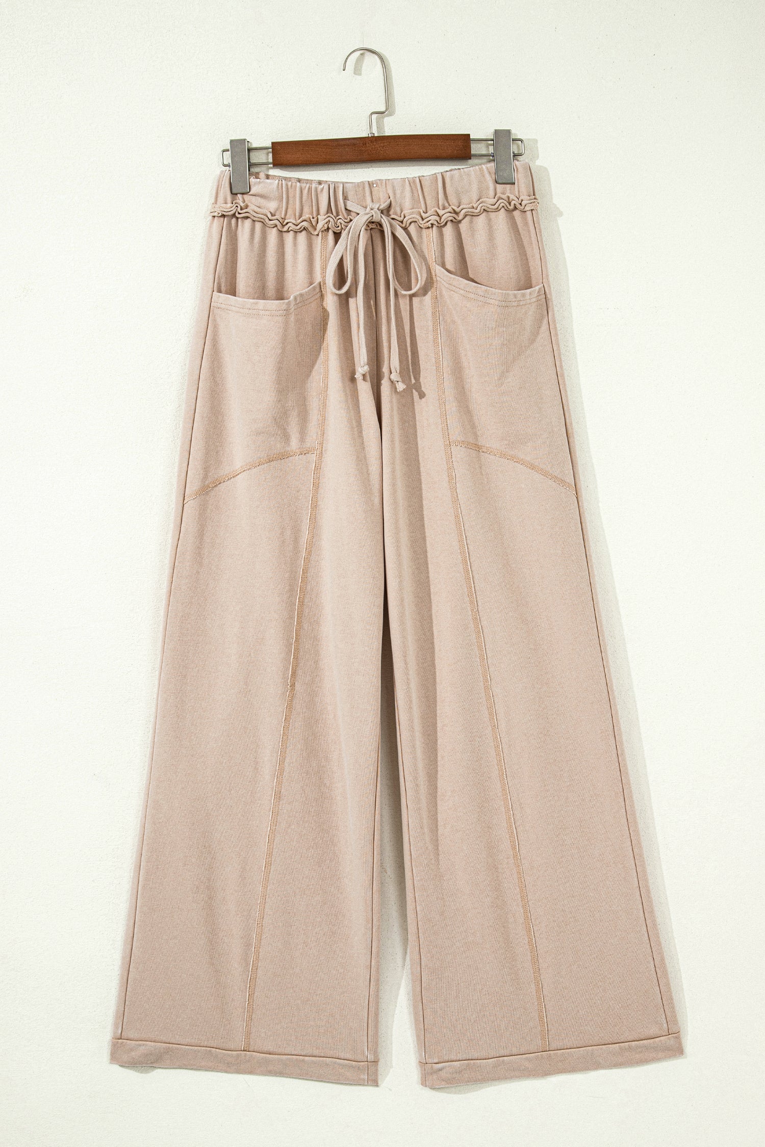 *Smoke Gray Mineral Wash Drawstring Retro High Waist Wide Leg Western Pants