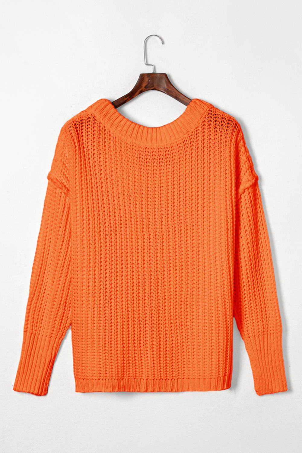 *Orange Ribbed Knit Round Neck Slouchy Chunky Sweater