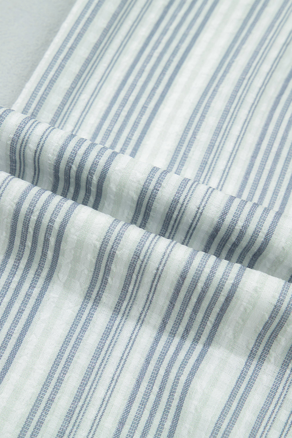 *Blue Stripe V Neck Shirred Long Sleeve Blouse
