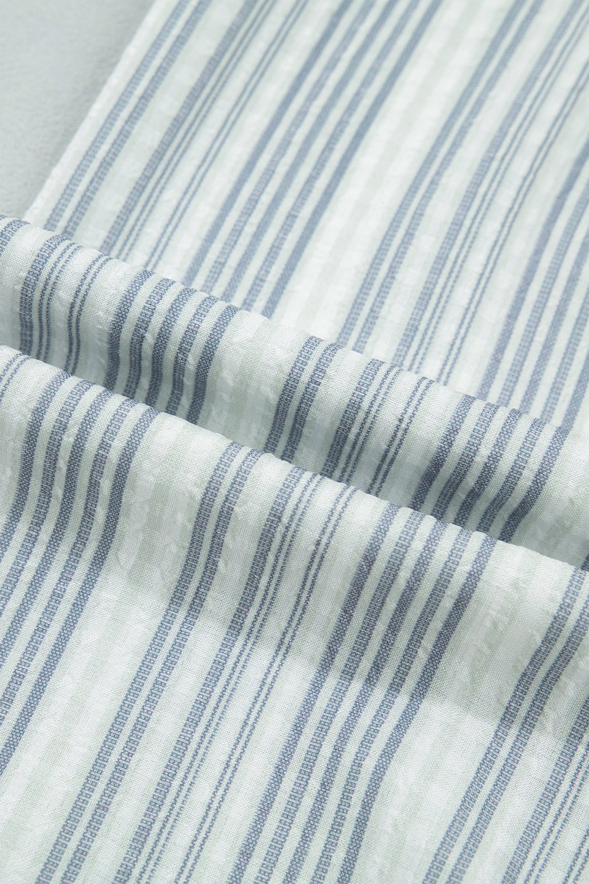 *Blue Stripe V Neck Shirred Long Sleeve Blouse