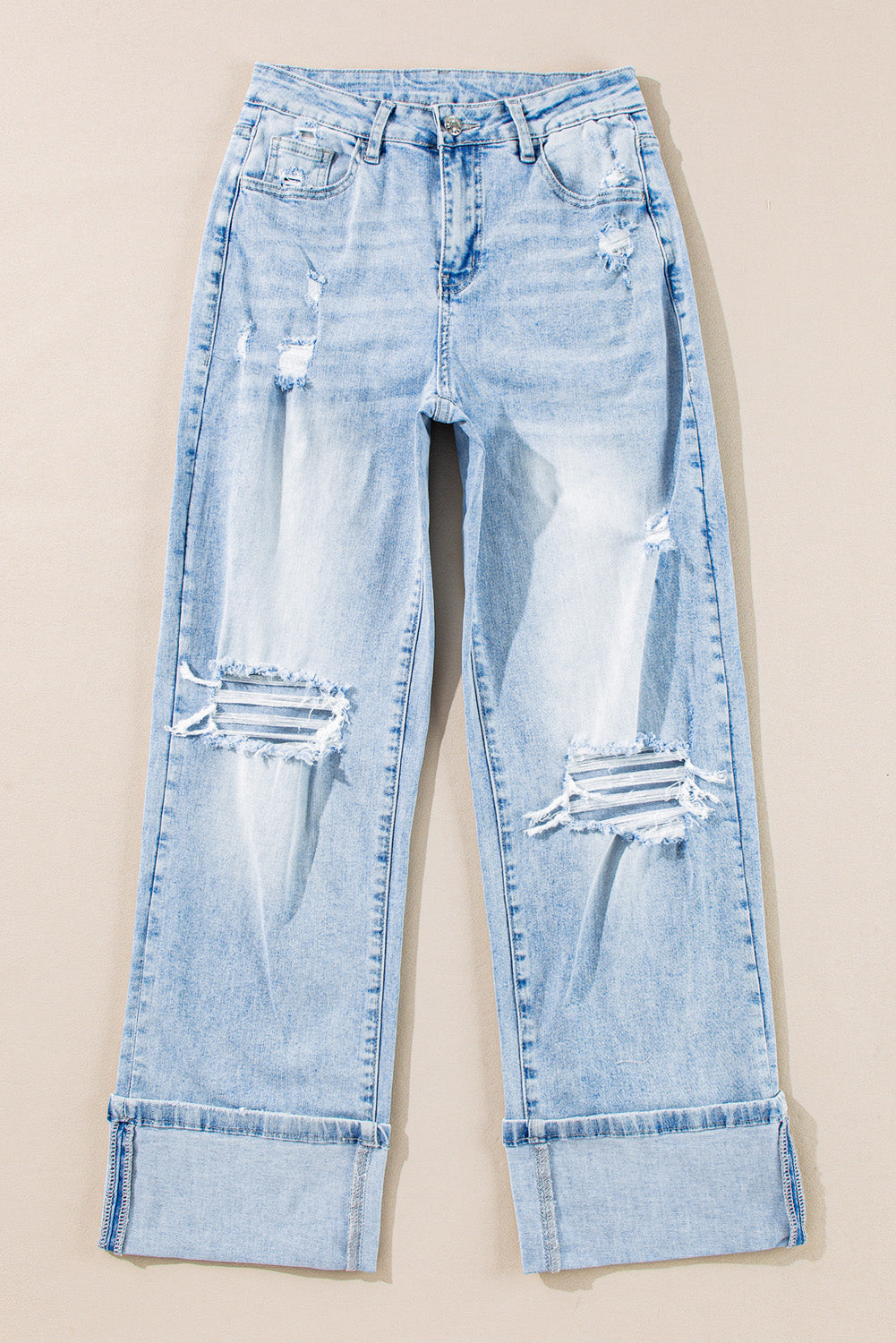 *Beau Blue Light Wash Distressed Straight Jeans