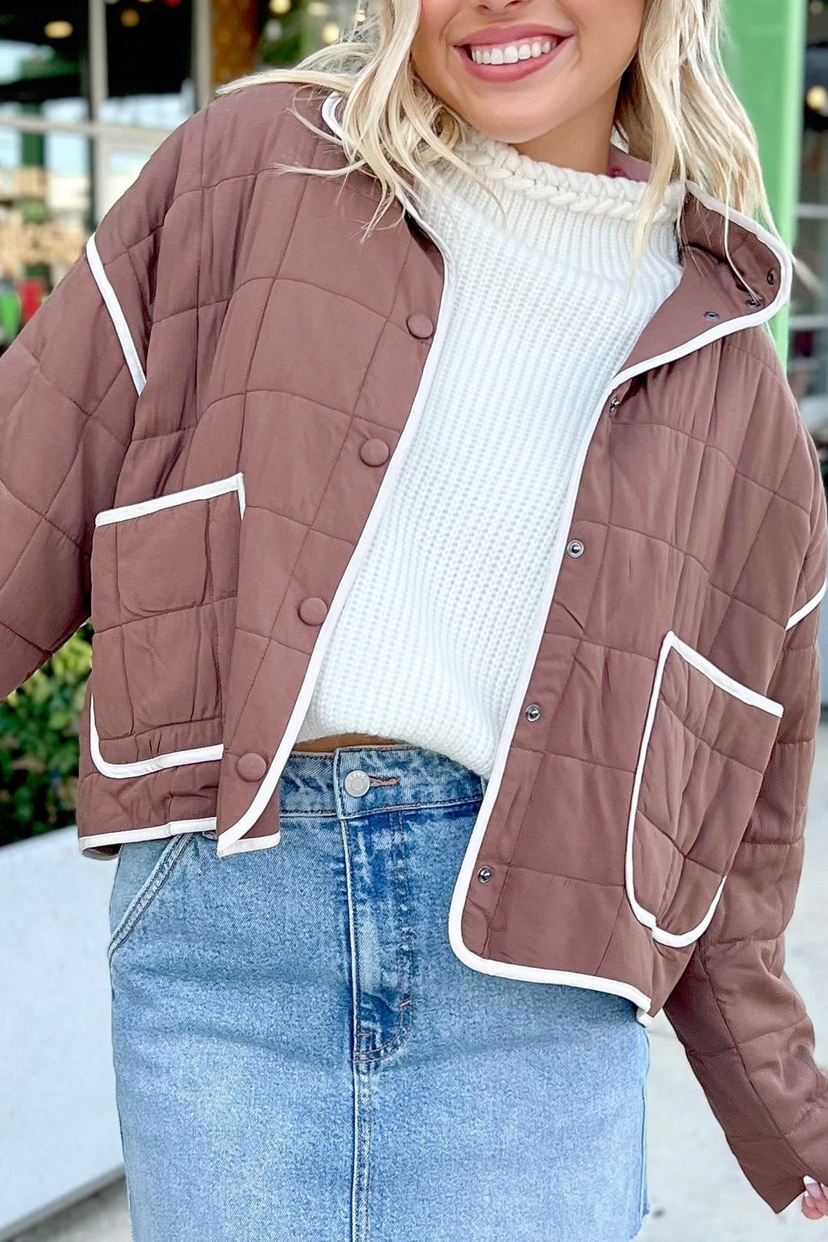 *Old Rose Quilted Metal Button Pocket Jacket