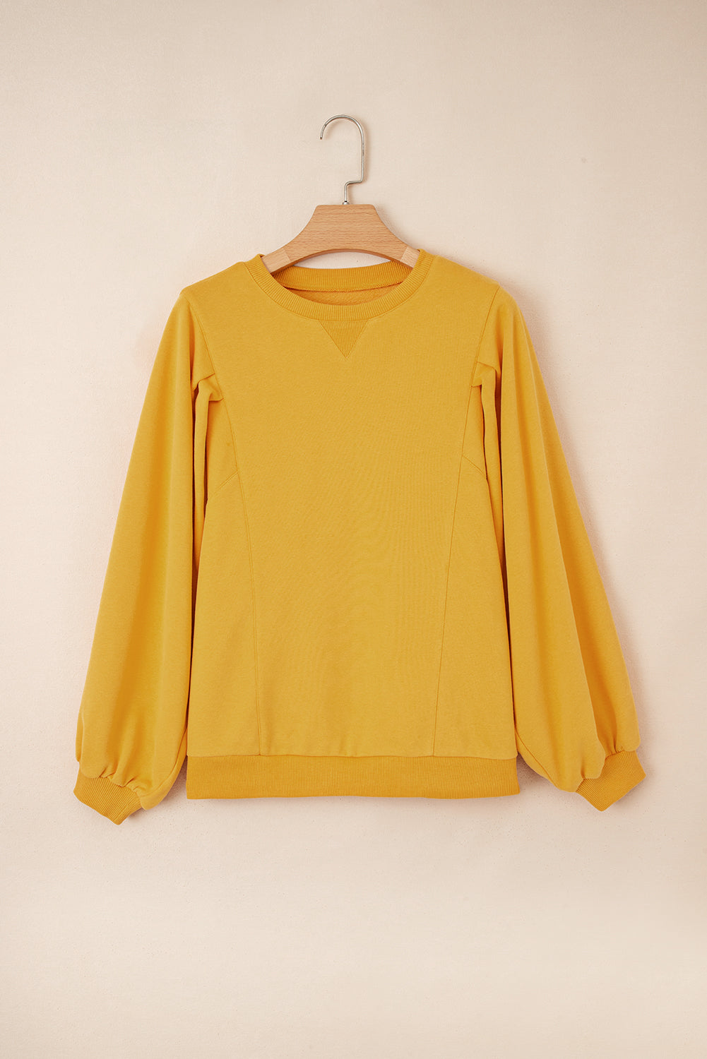 *Citrus Pleated Balloon Sleeve Pullover Solid Sweatshirt