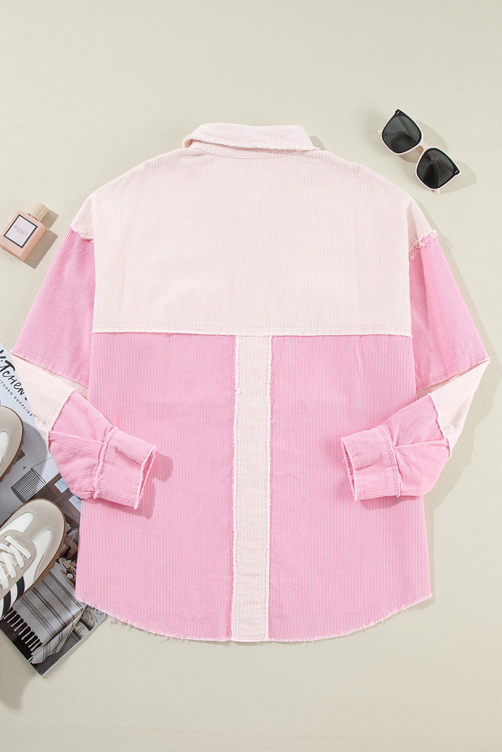 *Delicacy Two-tone Color Exposed Seam Corduroy Shacket