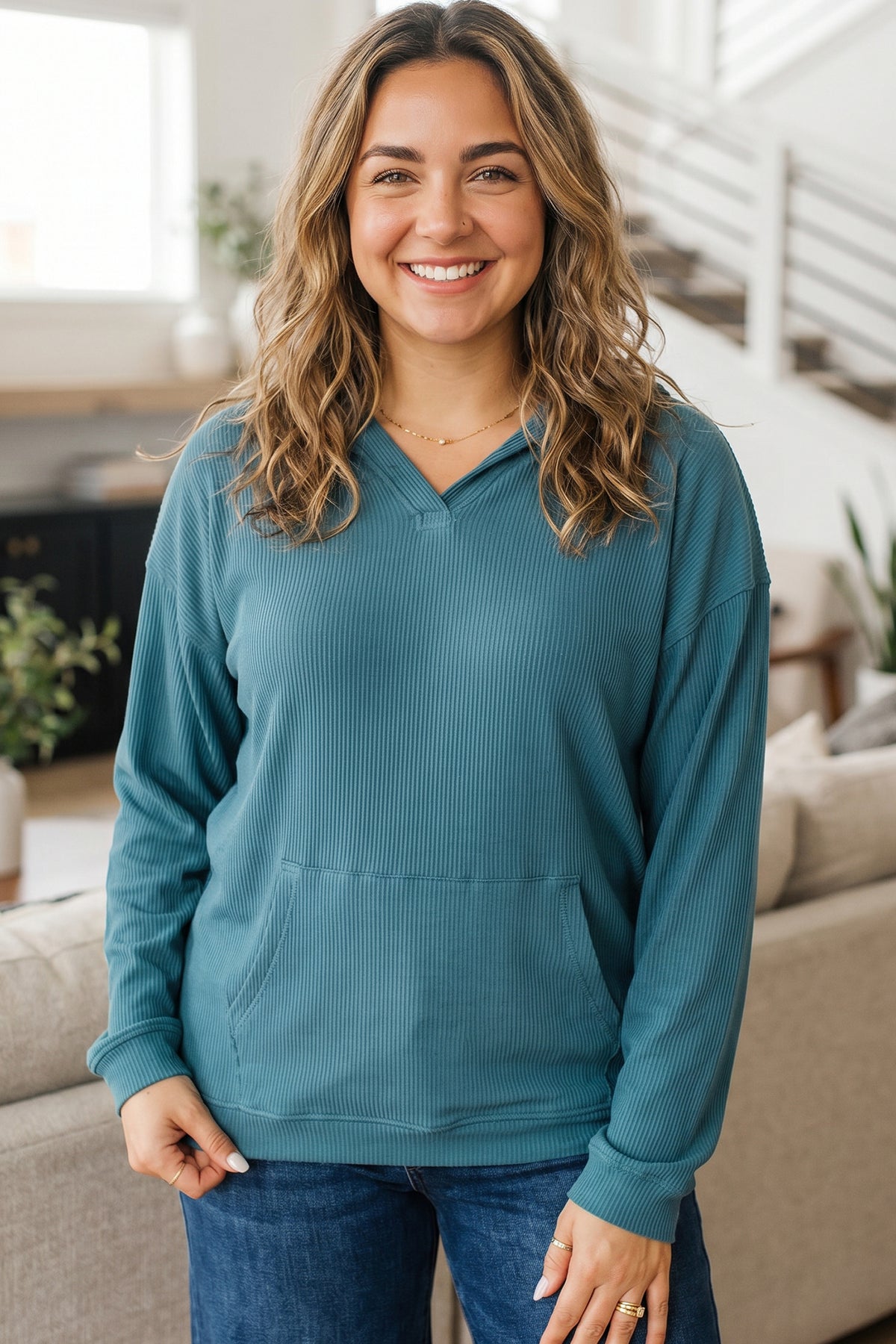*Lapis Ribbed Drop Shoulder Long Sleeve Plus Size Blouse