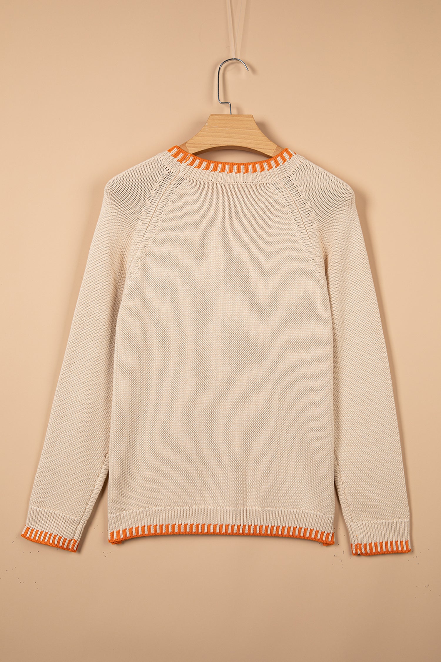 *Parchment Floral Embroidery Pumpkin Long Sleeve Round Neck Sweater