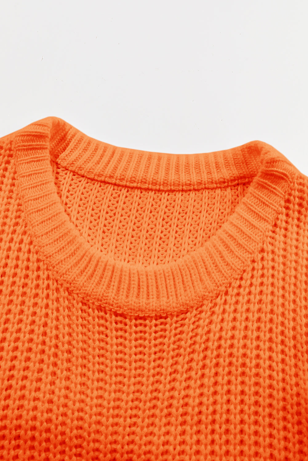 *Orange Ribbed Knit Round Neck Slouchy Chunky Sweater