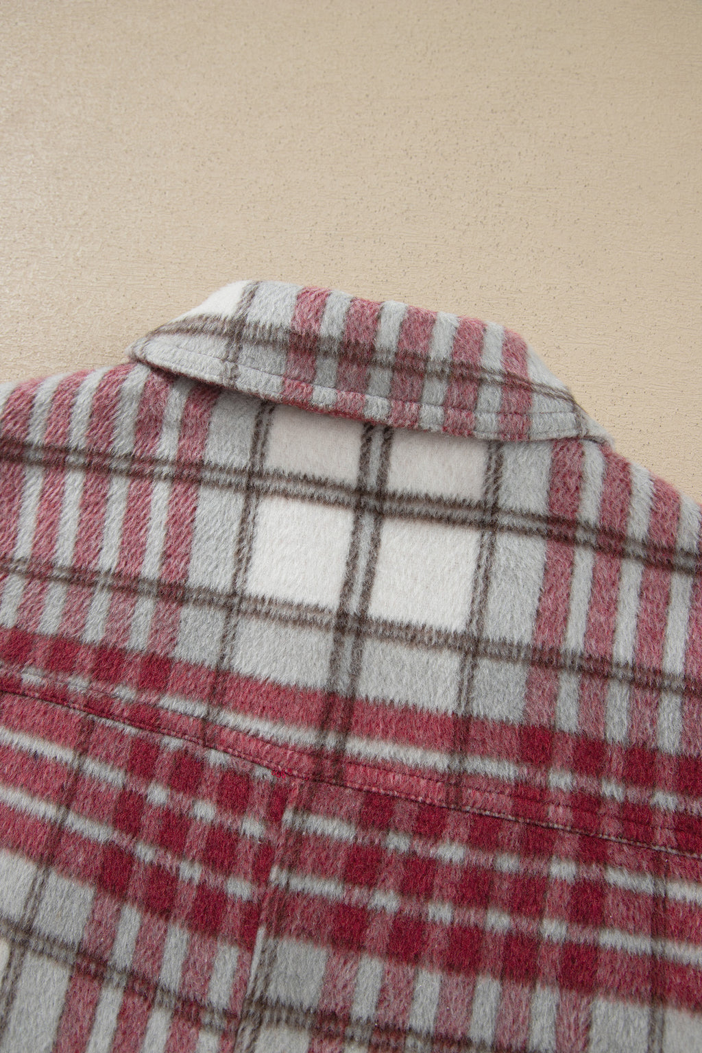 *Red Plaid Flannel Metal Button Collar Long Sleeve Vintage Shift Jacket