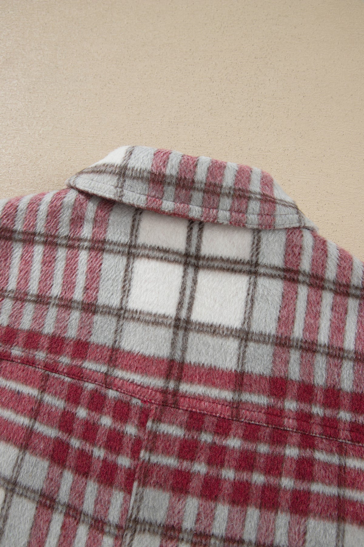 *Red Plaid Flannel Metal Button Collar Long Sleeve Vintage Shift Jacket