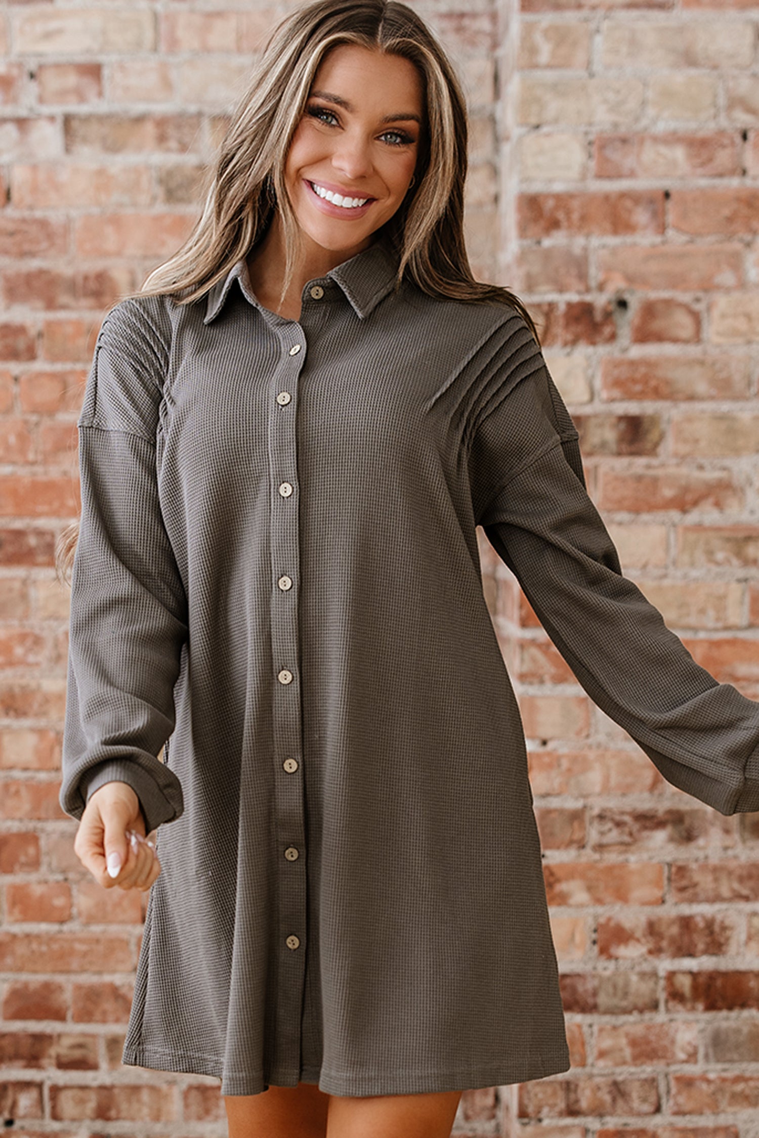 *Simply Taupe Waffle Knit Shirt Tunic Dress