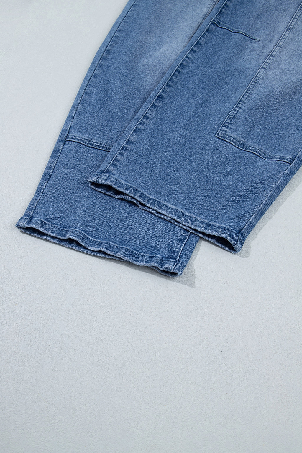 *Beau Blue Solid Patchwork Grommet Tie Waist Loose Ankle-Length Jeans