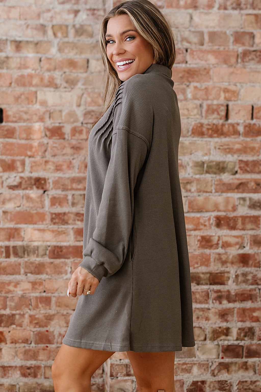 *Simply Taupe Waffle Knit Shirt Tunic Dress
